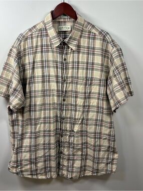 Orvis Plaid Linen Cotton Shirt Men’s 2XL Coastal Fishing Dadcore